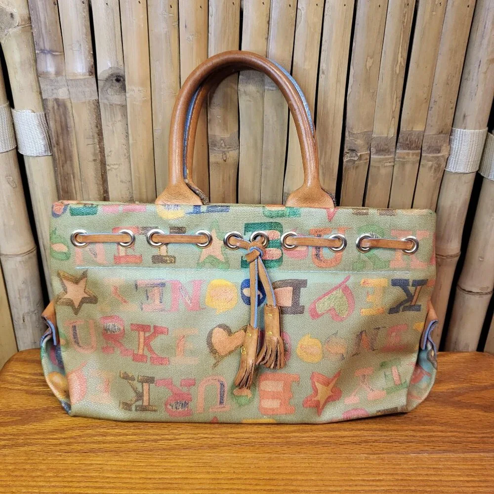 Dooney & Bourke Blue Alphabet Crayon Graffiti Purse Vintage - Picture 1 of 7